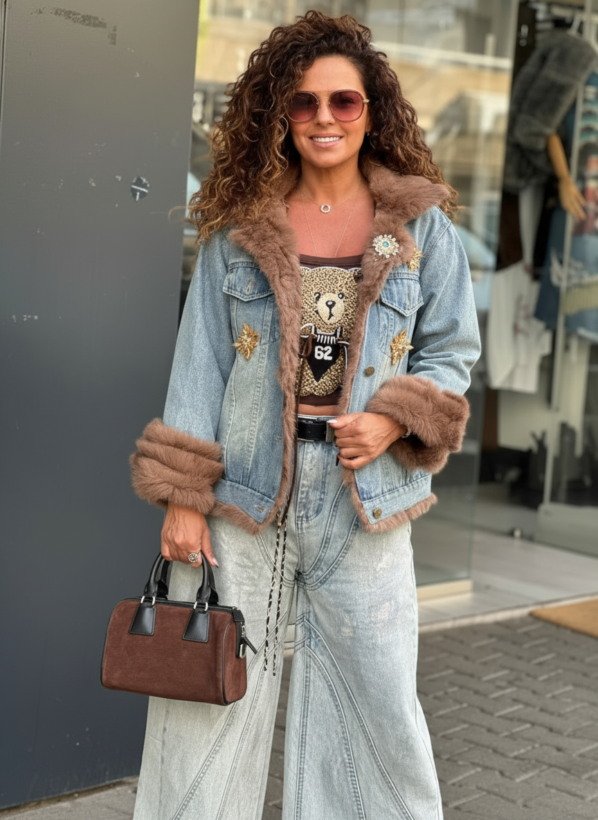 Jacket Jeans With Fur