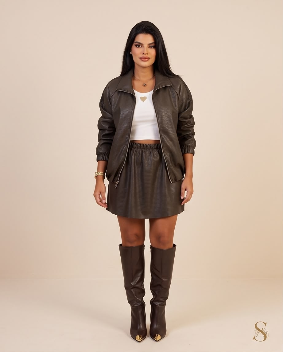 Snakeskin Leather Skirt Set