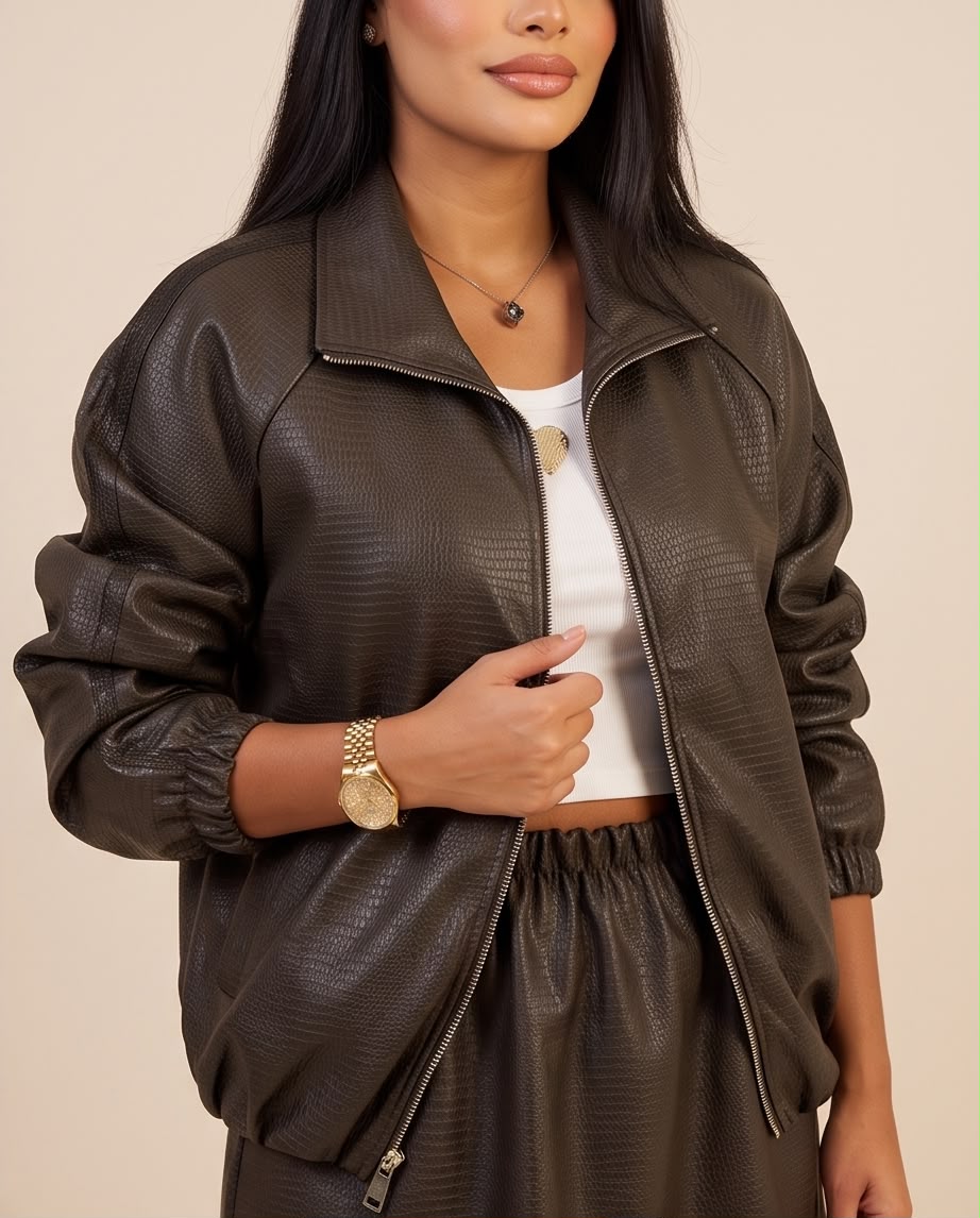 Snakeskin Leather Skirt Set