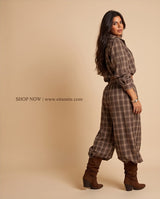 Plaid Cropped Shirt & Balloon Pants Co-ord Set