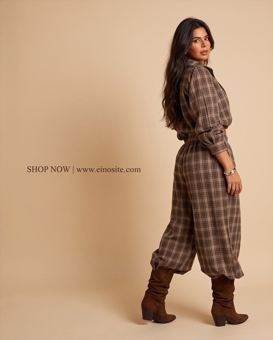 Plaid Cropped Shirt & Balloon Pants Co-ord Set