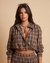 Plaid Cropped Shirt & Balloon Pants Co-ord Set