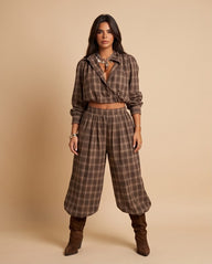 Plaid Cropped Shirt & Balloon Pants Co-ord Set