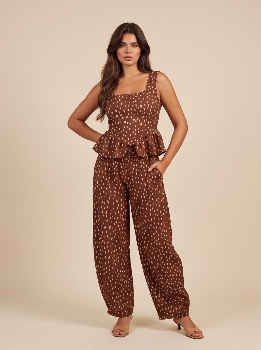 Dappled Peplum Two-Piece Set