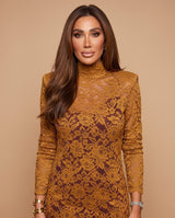 Mustard Floral Lace Mini Dress
