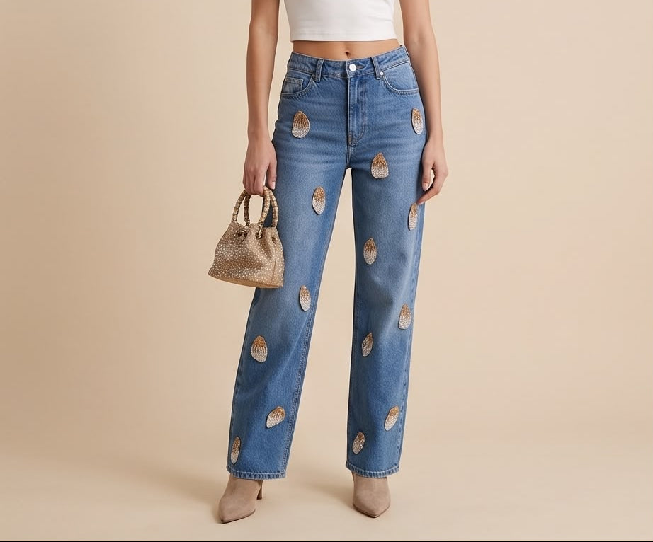 Rhinestone Patch Blue Jeans
