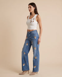 Rhinestone Patch Blue Jeans