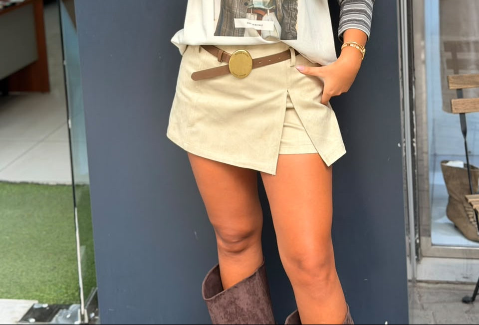 Beige Wrap Mini Skort