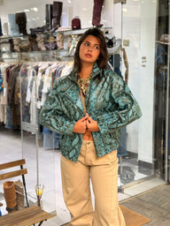 Turquoise Snakeskin Bomber Jacket