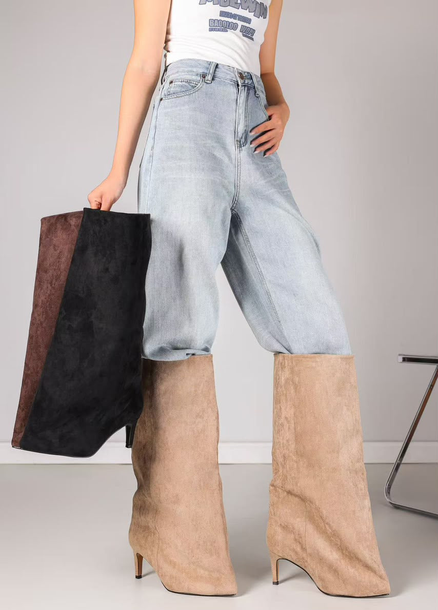 Foldover Suede Knee Boots