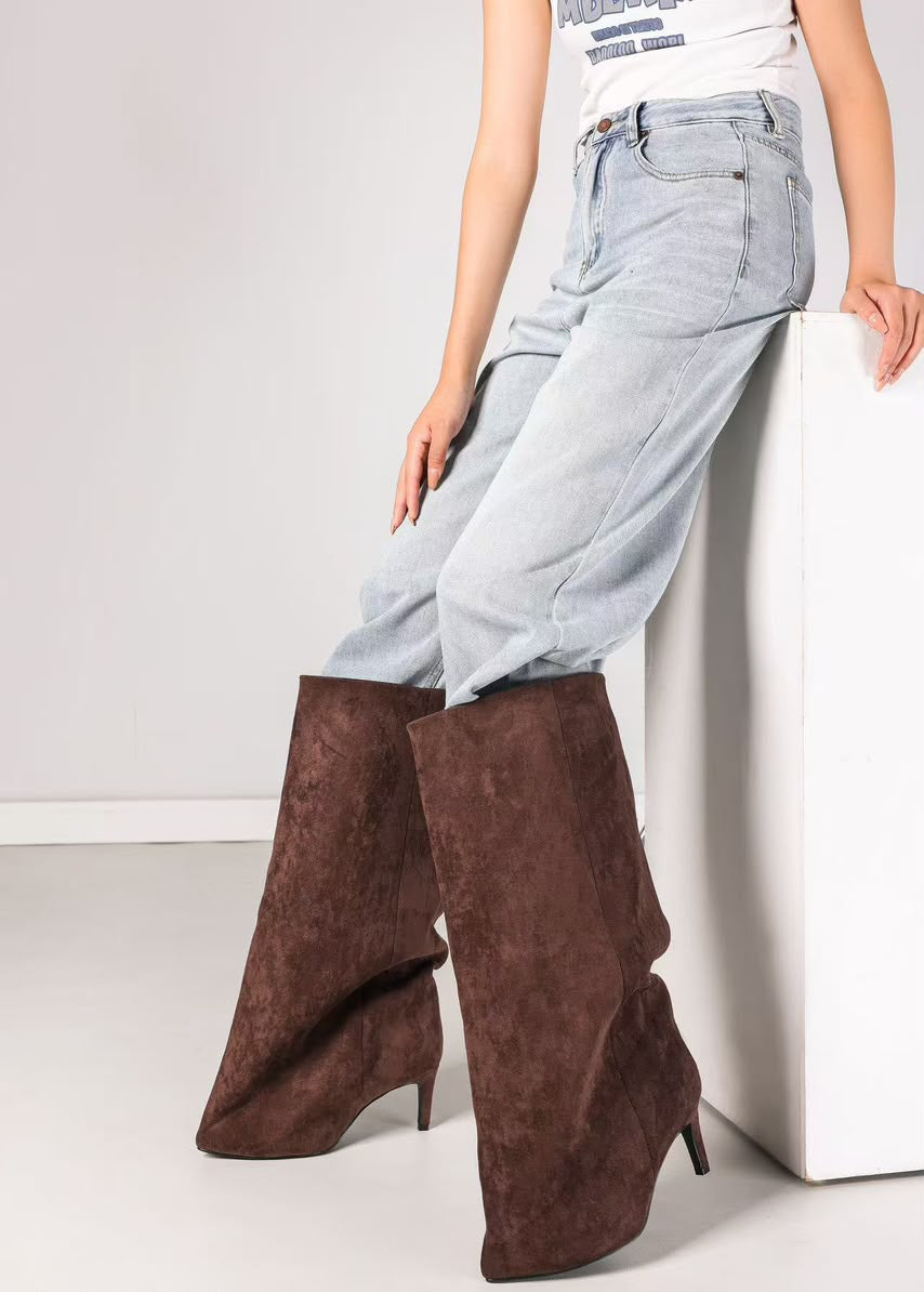 Foldover Suede Knee Boots