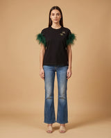 Feather-Sleeve Embellished Bee T-Shirt