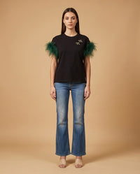 Feather-Sleeve Embellished Bee T-Shirt
