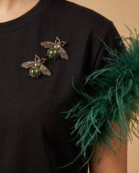 Feather-Sleeve Embellished Bee T-Shirt