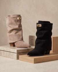 Foldover Turn-Lock Suede Boots