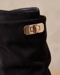 Foldover Turn-Lock Suede Boots