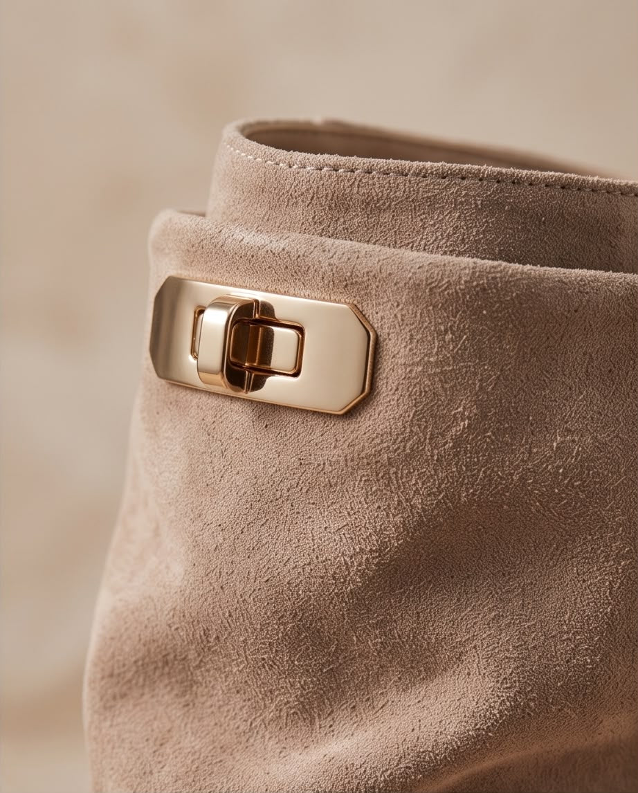 Foldover Turn-Lock Suede Boots
