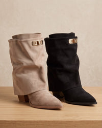 Foldover Turn-Lock Suede Boots