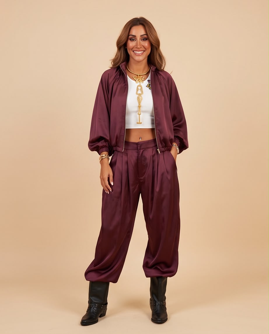 Burgundy Satin Matching Set