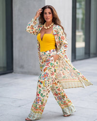 Floral Duster & Wide-Leg Pants Co-ord