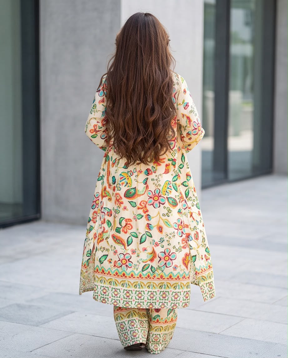 Floral Duster & Wide-Leg Pants Co-ord