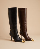 Gold Cap-Toe Leather Knee Boots