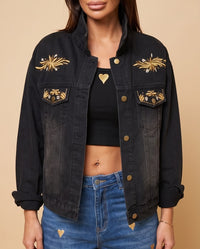 Black Gold Embroidered Denim Jacket
