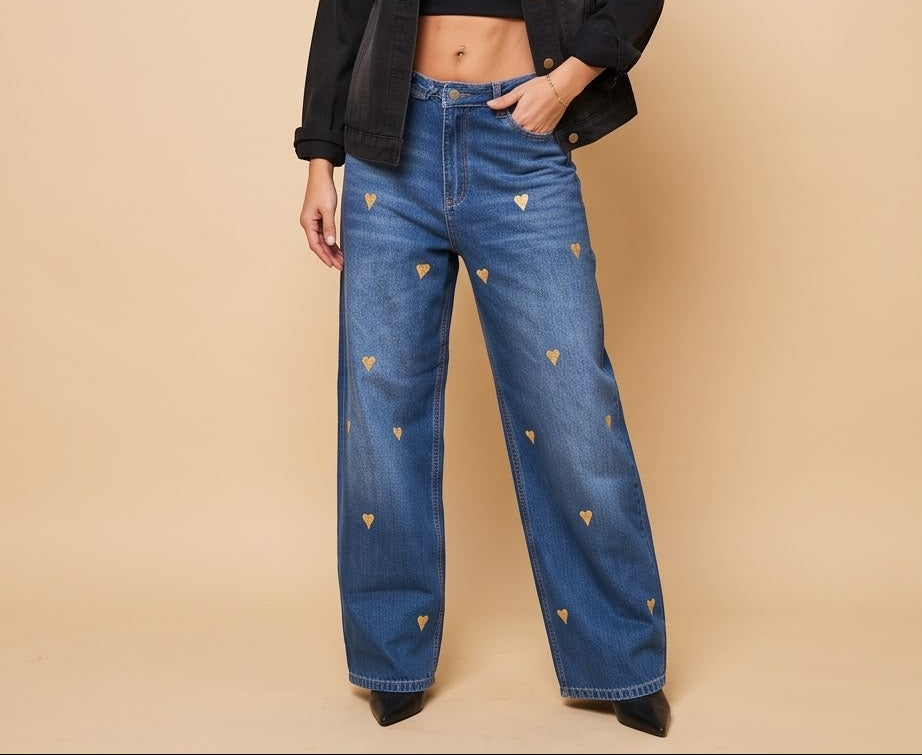 Gold Heart Denim Jeans