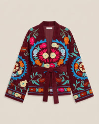 Burgundy Embroidered Velvet Jacket