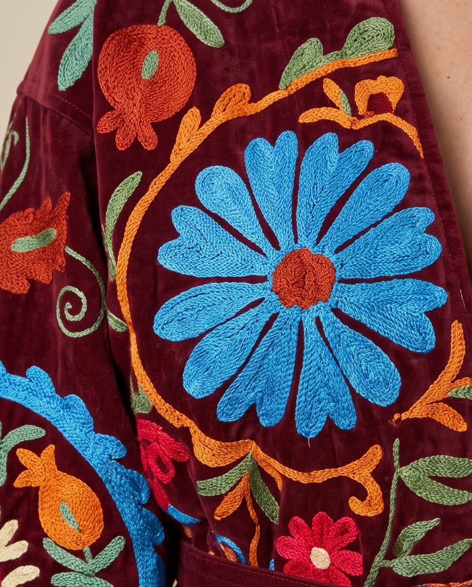 Burgundy Embroidered Velvet Jacket