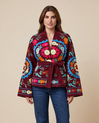 Burgundy Embroidered Velvet Jacket
