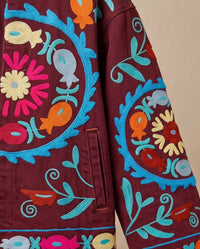 Burgundy Embroidered Velvet Jacket