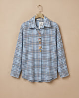Light Blue Embellished Plaid Shirt