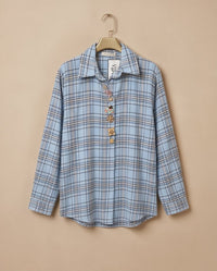 Light Blue Embellished Plaid Shirt
