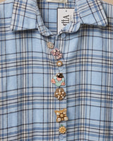 Light Blue Embellished Plaid Shirt