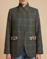 Embellished Olive Plaid Blazer