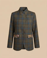 Embellished Olive Plaid Blazer