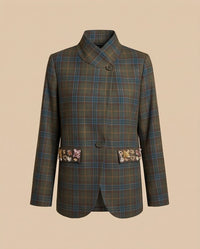 Embellished Olive Plaid Blazer