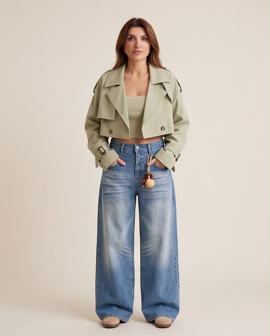 Cropped Trench Jacket – Sage Green