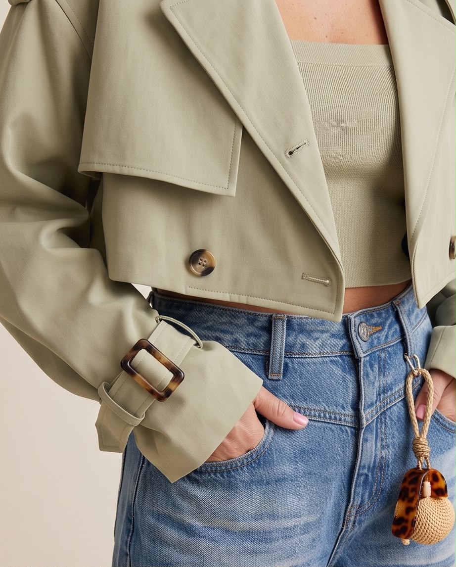 Cropped Trench Jacket – Sage Green