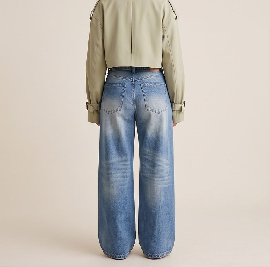 Wide-Leg Vintage Wash Denim Jeans