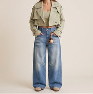 Wide-Leg Vintage Wash Denim Jeans