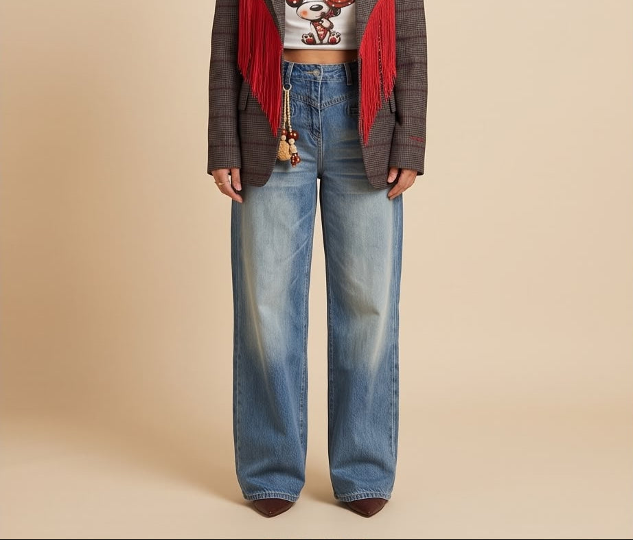 High-Waisted Wide-Leg Light Wash Jeans
