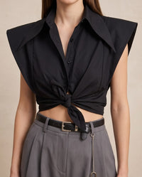 Black Tied Front Sleeveless Chemise