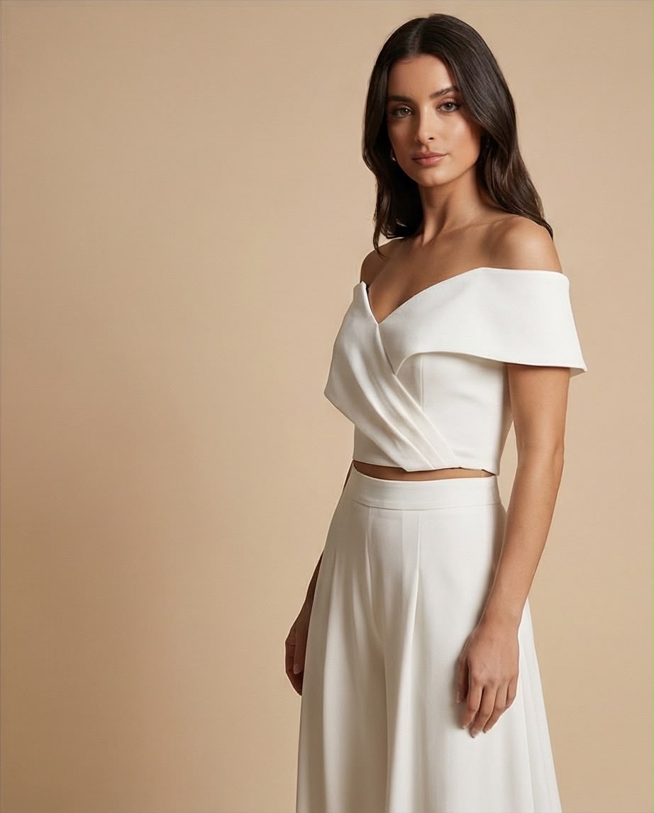 Asymmetric Off-Shoulder Two-Piece Set-Ivory
