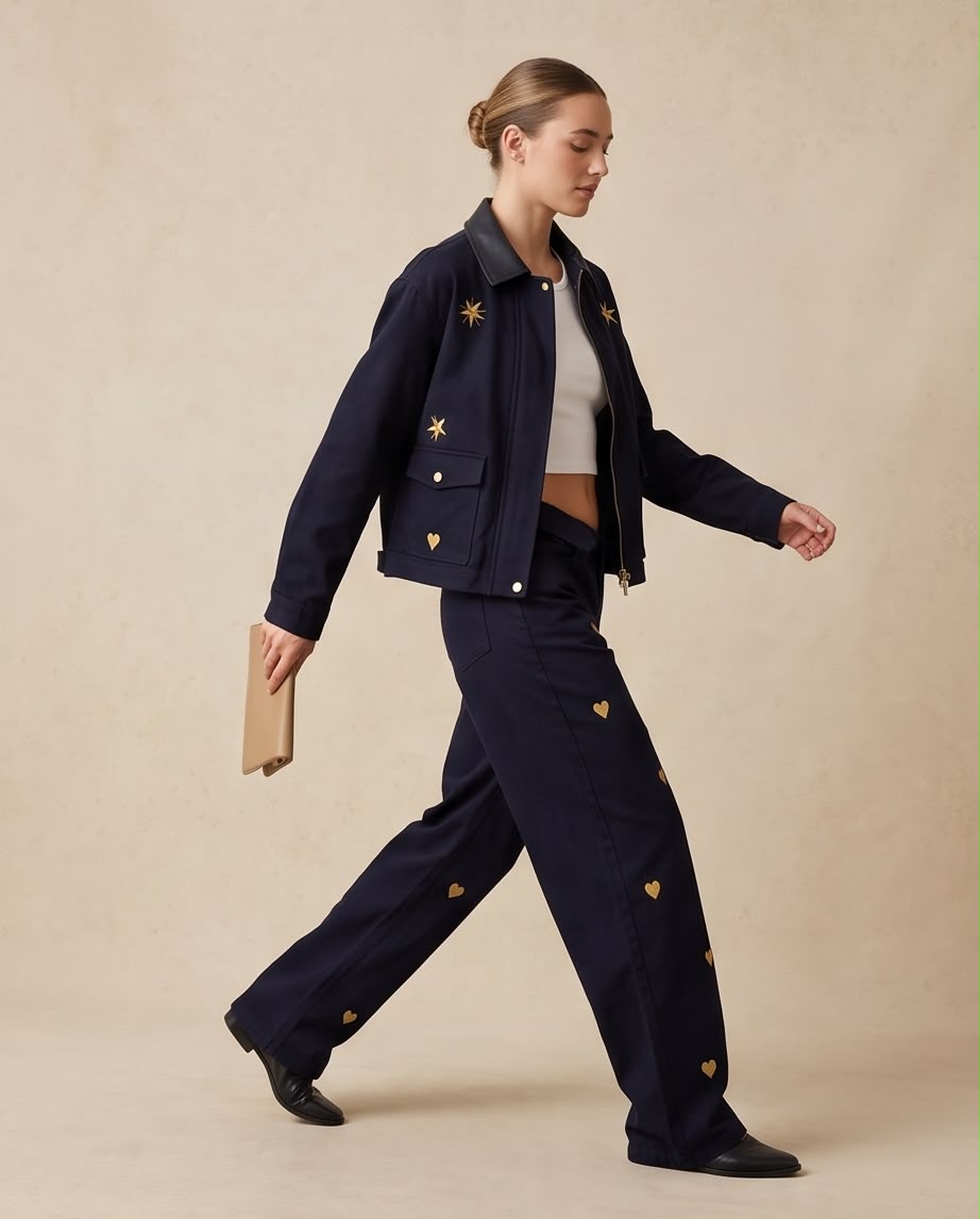 Star Embroidered Crop Utility Jacket