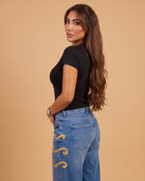 Gold Scroll Fitted Black Tee