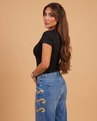 Gold Scroll Fitted Black Tee