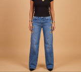 Gold Scroll Side-Detail Wide-Leg Jeans