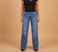 Gold Scroll Side-Detail Wide-Leg Jeans